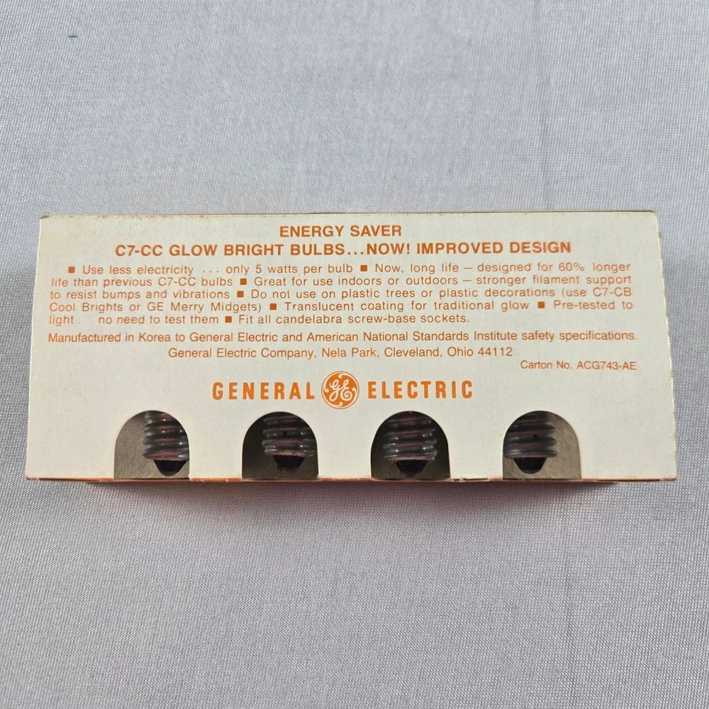 GE Glow Bright C7 Christmas‎ Bulbs 4pk Multi Color Vintage C7-CC 5W Bulbs